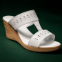 Papuci dama albi din piele naturala cu platforma wedge perforata PAP46A